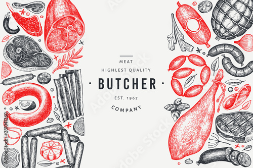 Fotografie, Tablou Vintage vector meat products design template