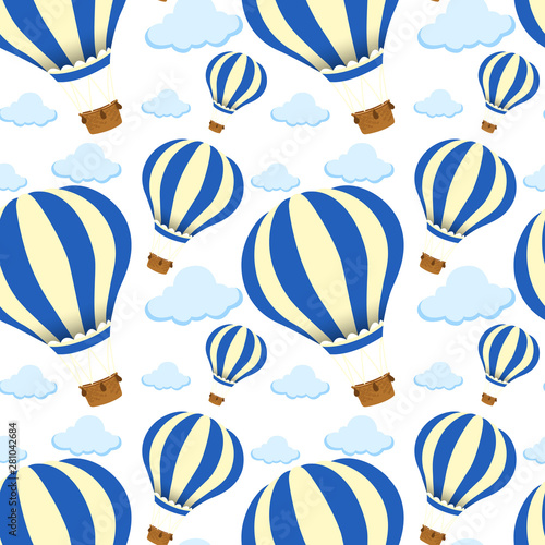Seamless pattern tile cartoon with hot air balloon