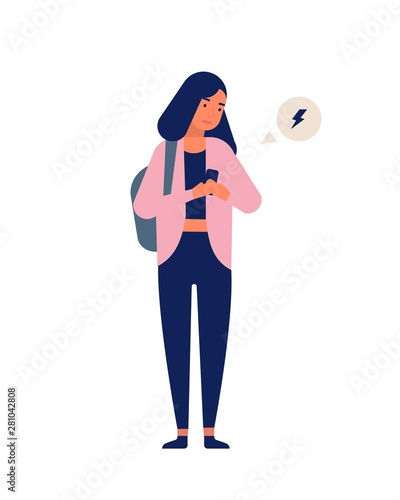 Teenage girl receiving notification on smartphone. Young happy woman texting ...