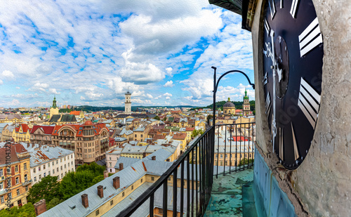 Photography View from tower of Bernardine church on clock and Lviv panorama