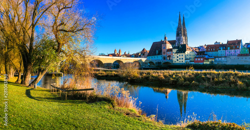 Photos Germany Regensburg town on Danube river in Bavaria medieval architecture skyline