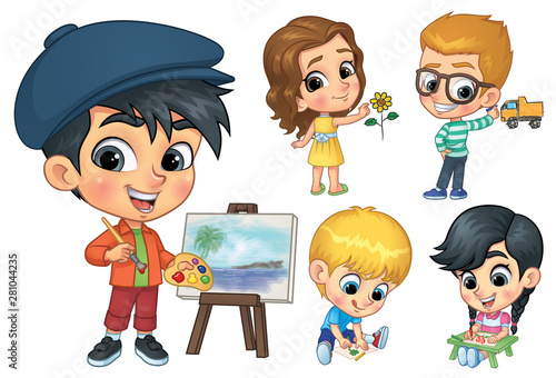 Kids Drawing and Painting, Vector EPS 10