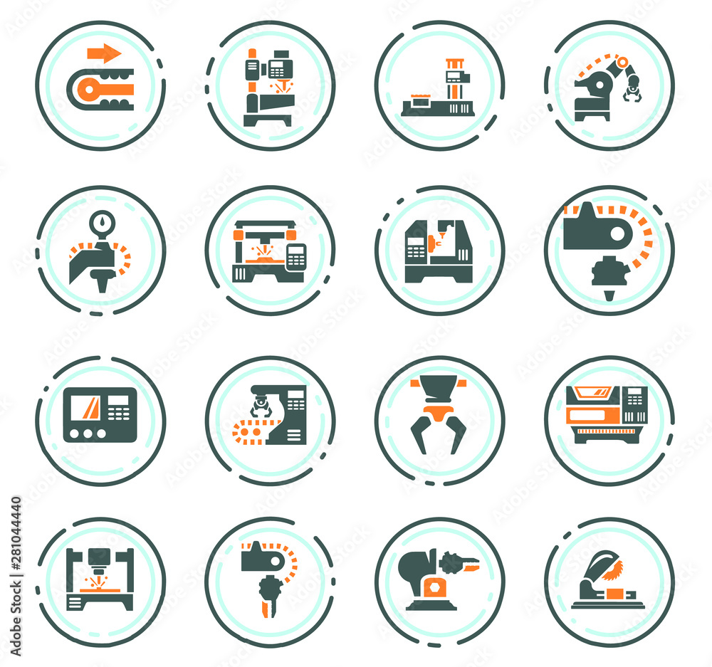 Machine tool icons set Machine tool icons set
