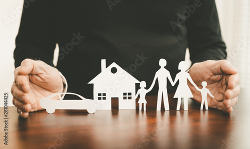 Concept of family, home and car insurance