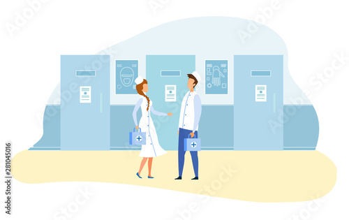 Doctors Standing in Scientific Laboratory Corridor