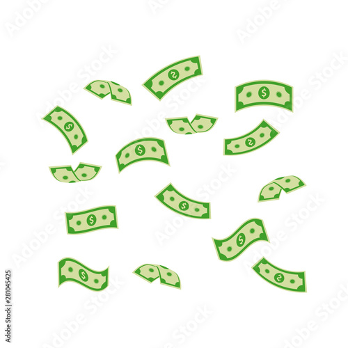 Falling dollar banknotes, money rain  vector illustration isolated on white background. USD paper notes flying in the air. Business and finance symbol. Online payment concept.