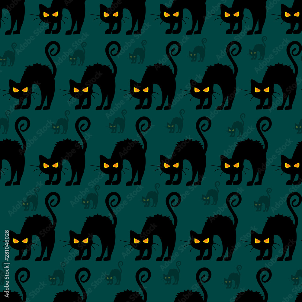 Abstract seamless halloween cat pattern for girls or boys. Creative vector pattern with cat, cloud boo, halloween. Funny halloween cat pattern for textile and fabric. Fashion style. Colorful picture.