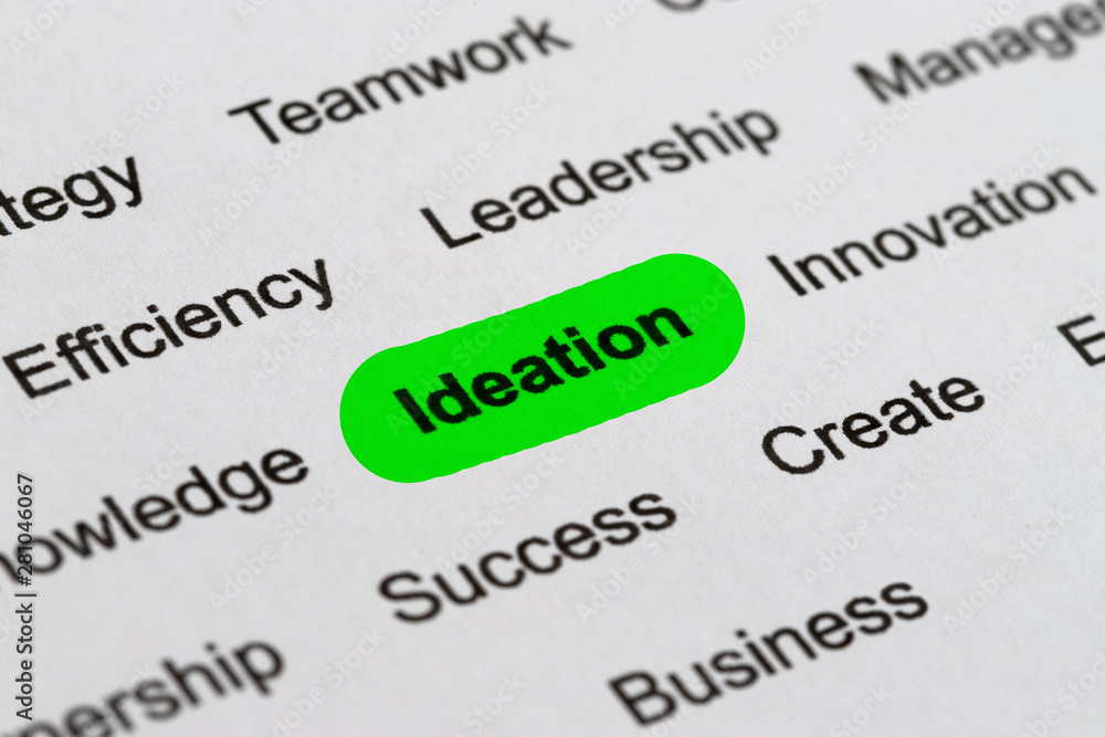 Ideation - Project Management Buzzwords, Printed on White Paper and Highlighted Ideation - Project Management Buzzwords, Printed on White Paper and Highlighted