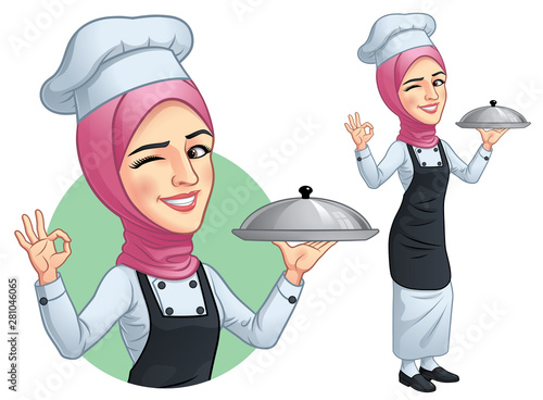 Muslim Girl Chef with Hjab, Vector EPS 10