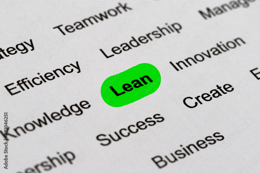 Fototapeta premium Lean - Project Management Buzzwords, Printed on White Paper and Highlighted