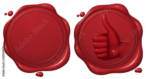 Red Wax Seal with Thumb Up Symbol, Vector EPS 10