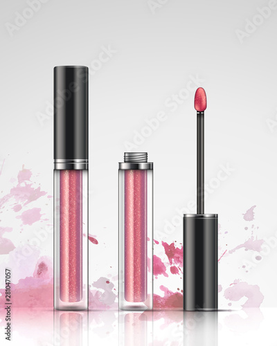 Vector illustration of liquid lipstick on a abstract background.