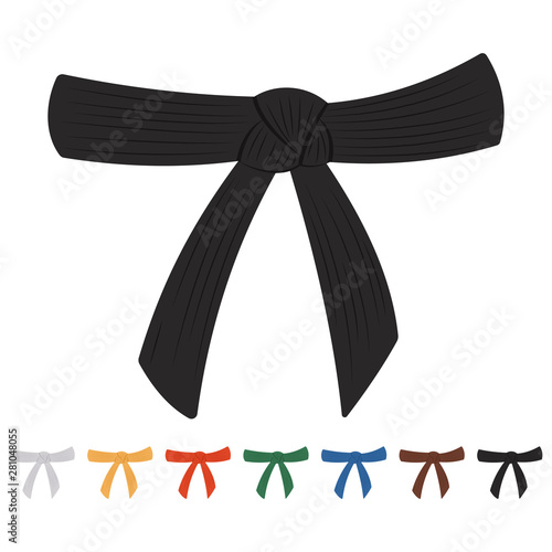 Karate belts vector cartoon set isolated on a white background.