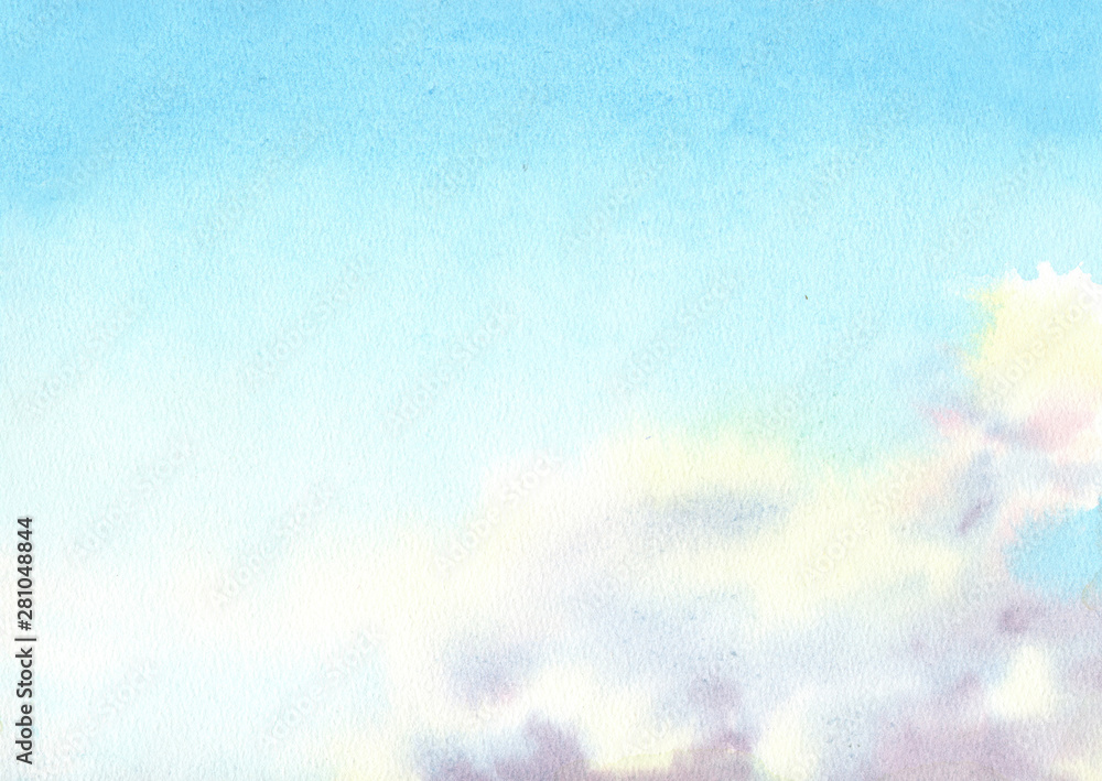 Fototapeta premium Blue sky with clouds. Abstract blue background. Watercolor illustration