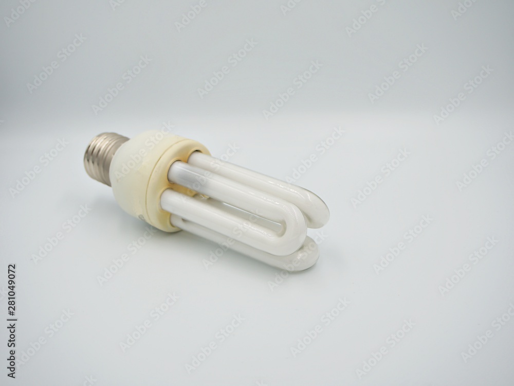 Closed up shot on the isolated energy saving bulb with white background Closed up shot on the isolated energy saving bulb with white background