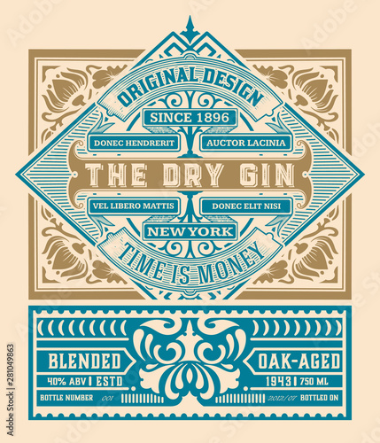 Vintage Gin label for packing,  Gold and white