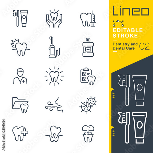 Lineo Editable Stroke - Dentistry and Dental Care line icons