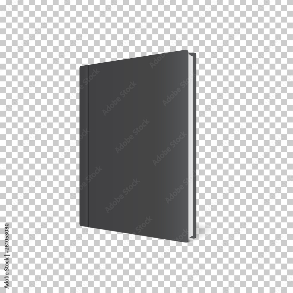 Realistic Black Book Mock Up Template on tranparency Background. Blank Cover Of Magazine. Vector Illustration.