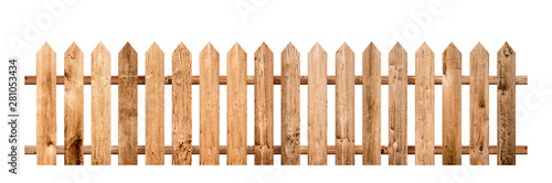 Brown wooden fence isolated on a white background that separates the objects. There are Clipping Paths for the designs and decoration