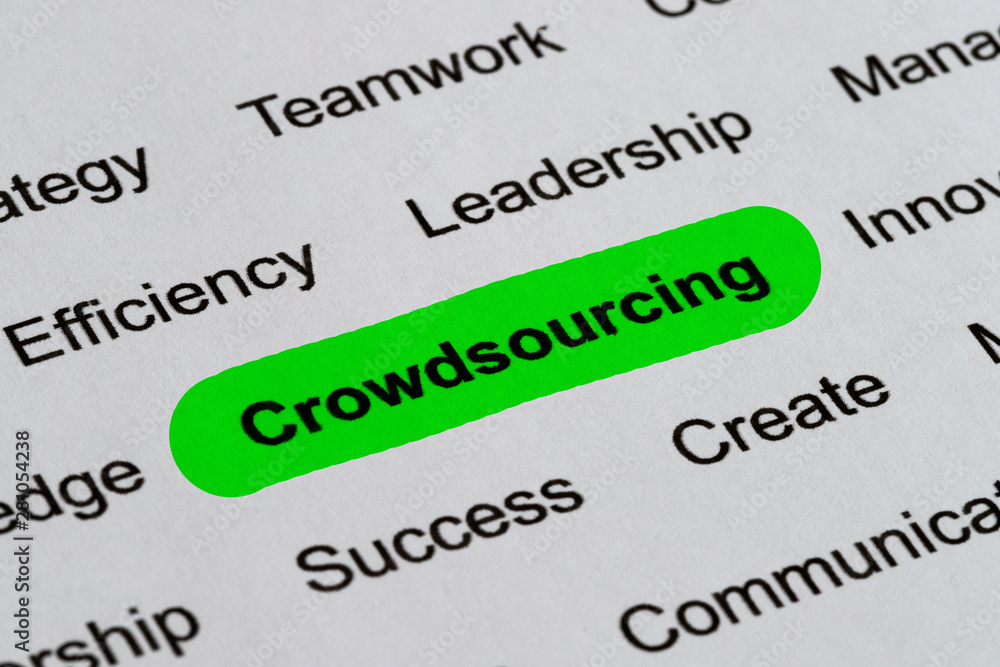 Crowdsourcing - Technology Business Buzzwords, printed on white paper and highlighted Crowdsourcing - Technology Business Buzzwords, printed on white paper and highlighted