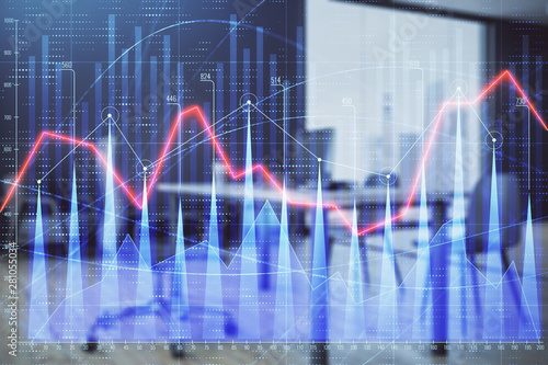 Wallpaper Mural Business theme graph hologram with minimalistic cabinet interior background. Double exposure. Stock market concept. Torontodigital.ca