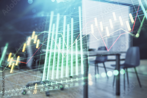 Wallpaper Mural Business theme graph hologram with minimalistic cabinet interior background. Double exposure. Stock market concept. Torontodigital.ca