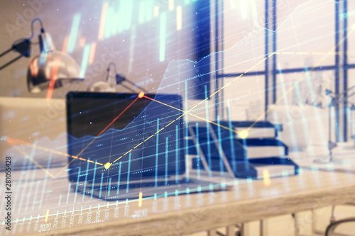 Wallpaper Mural Forex graph hologram with desktop office computer background. Double exposure. Concept of financial analysis. Torontodigital.ca