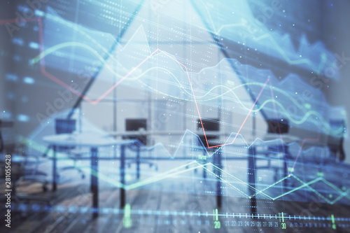 Wallpaper Mural Double exposure of forex chart on conference room background. Concept of stock market analysis Torontodigital.ca