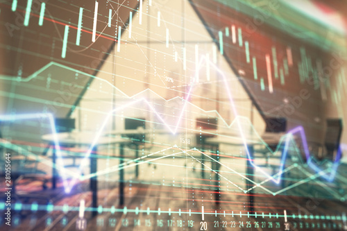 Wallpaper Mural Double exposure of forex chart on conference room background. Concept of stock market analysis Torontodigital.ca