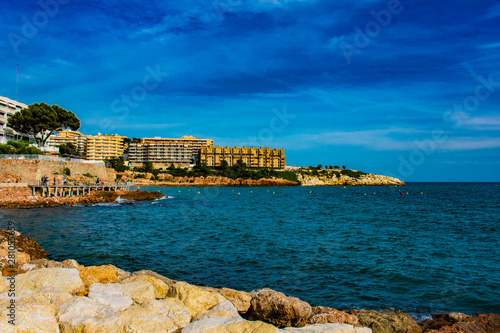 Beautiful coast of Salou in Spain. Resort Spain. Coast of the Mediterranean.