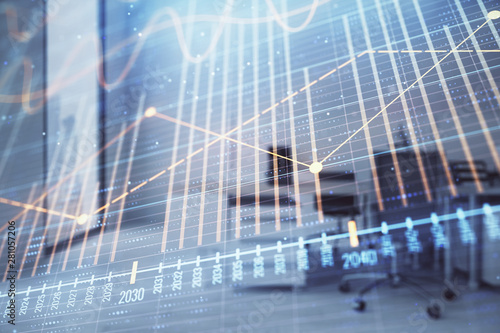 Wallpaper Mural Stock market chart with trading desk bank office interior on background. Double exposure. Concept of financial analysis Torontodigital.ca