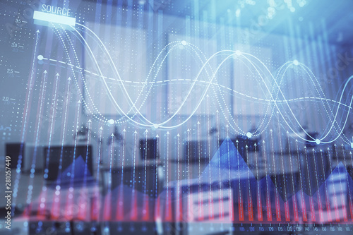 Wallpaper Mural Stock market chart with trading desk bank office interior on background. Double exposure. Concept of financial analysis Torontodigital.ca