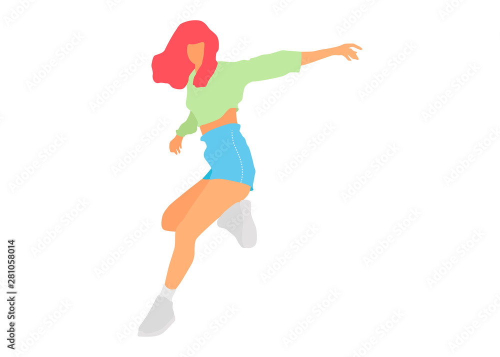 Dancing woman flat illustration. Isolated dancing woman illustration - Vector