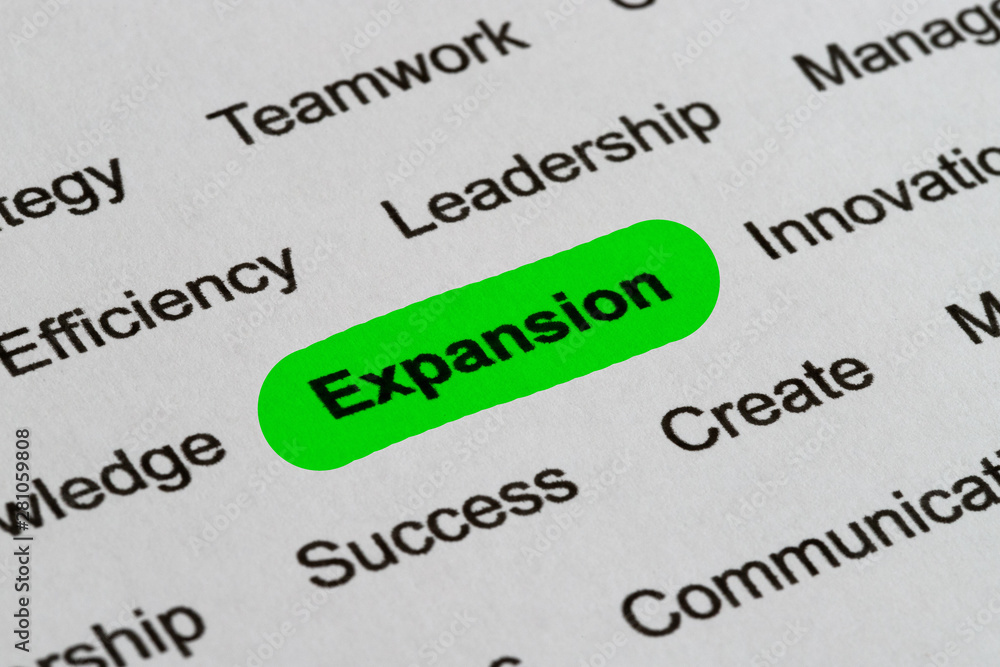 Obraz premium Expansion - Business Buzzwords, printed on white paper and highlighted