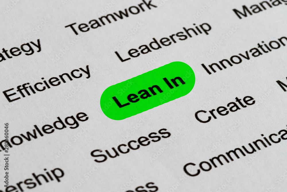 Lean In - Business Buzzwords, printed on white paper and highlighted Lean In - Business Buzzwords, printed on white paper and highlighted