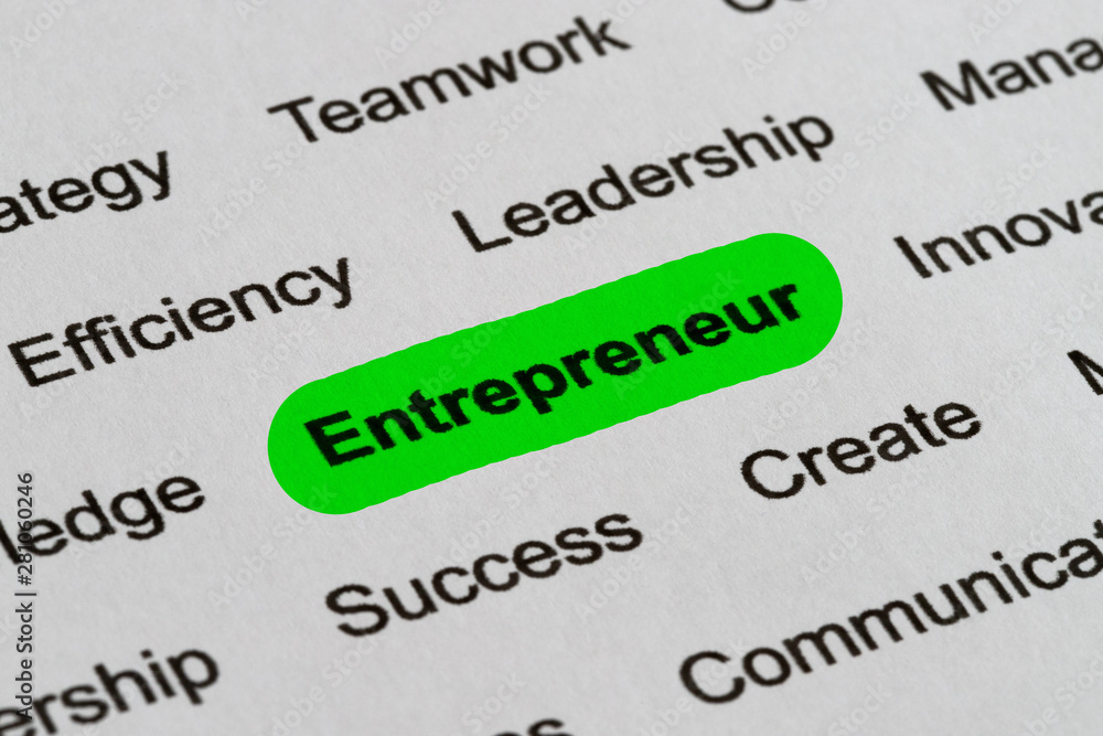 Entrepreneur - Business Buzzwords, printed on white paper and highlighted Entrepreneur - Business Buzzwords, printed on white paper and highlighted
