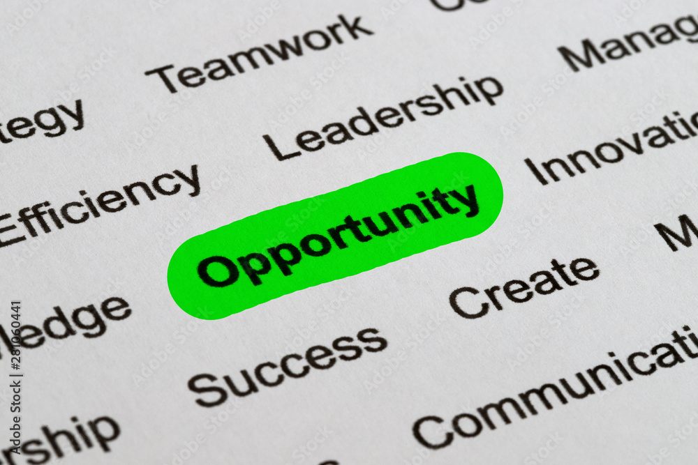 Obraz premium Opportunity - Business Buzzwords, printed on white paper and highlighted