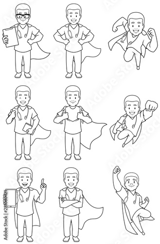 Super Nurse African Male Line Art