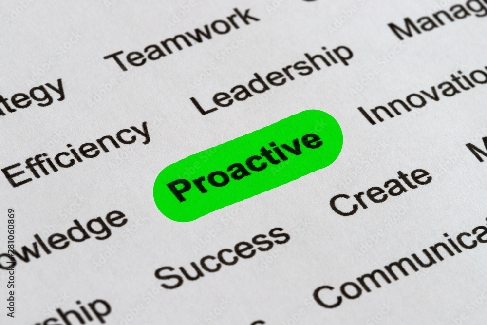 Fototapeta premium Proactive - Business Buzzwords, printed on white paper and highlighted