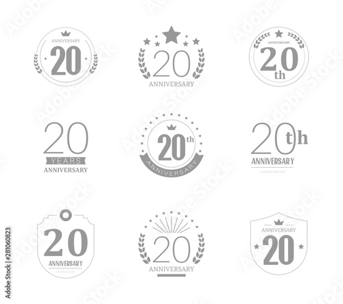 20 years anniversary logo set. 20th anniversary icons.
