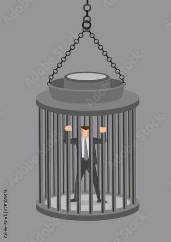 Businessman in Locked Cage Vector Illustration