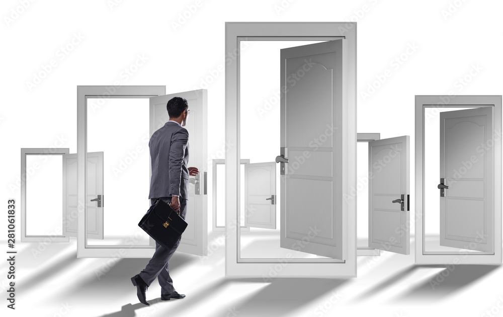 Businessman facing many business opportunities Businessman facing many business opportunities