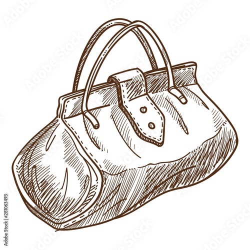 Retro bag or valise isolated object sketch handbag