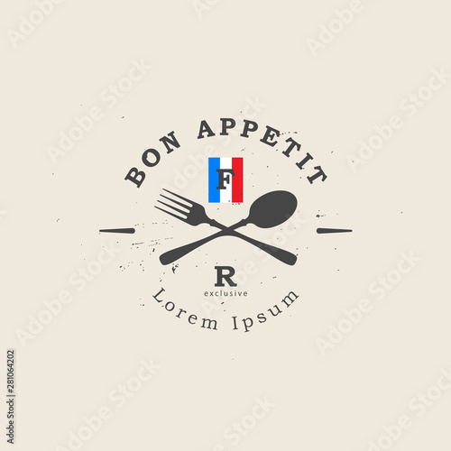 French restaurant vintage fork and spoon badge restaurant logo template