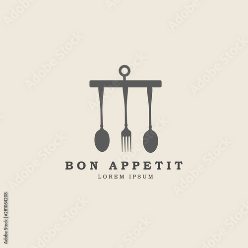 vintage fork and spoon kitchenware logo template  vector