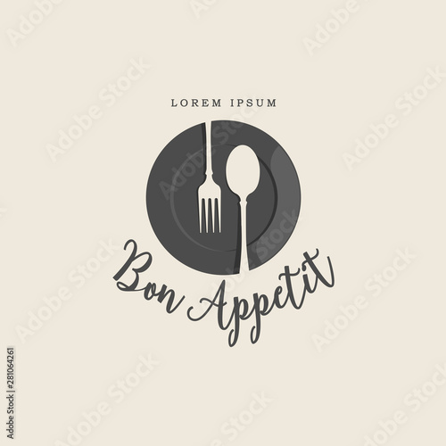 vintage fork spoon and plate restaurant logo template