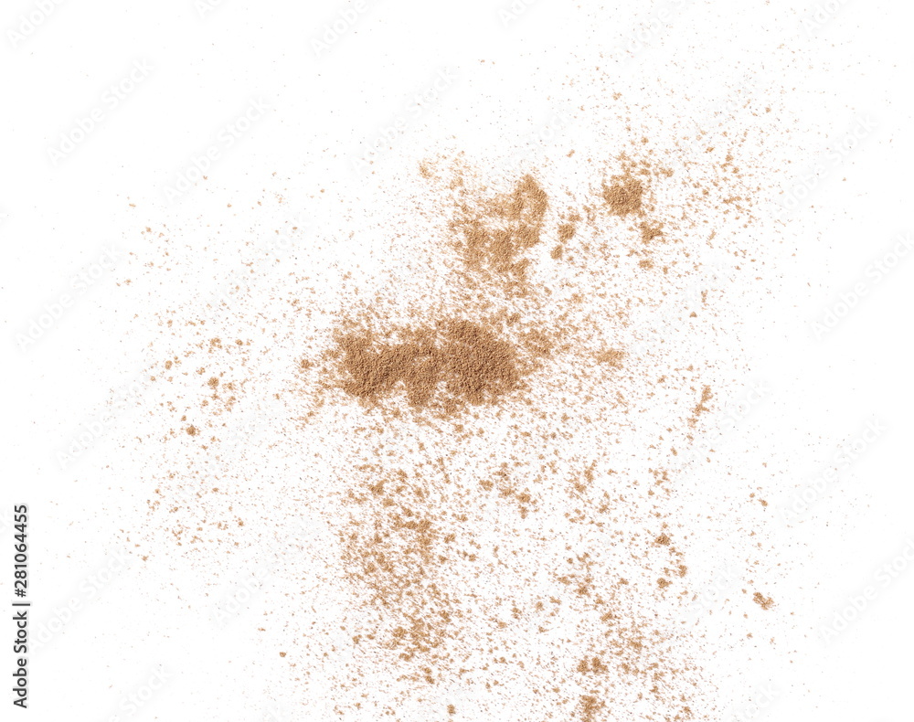 Cinnamon powder isolated on white background, top view