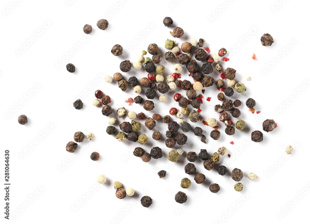 Colorful pepper isolated on white background, top view Colorful pepper isolated on white background, top view