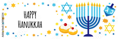 Cute Happy Hanukkah, Festival of Lights background in flat style