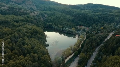 heart shaped lake and forest drone
